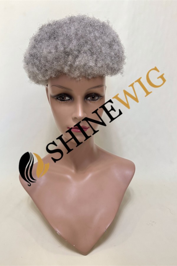 Kinky Afro gray  color full lace Toupee