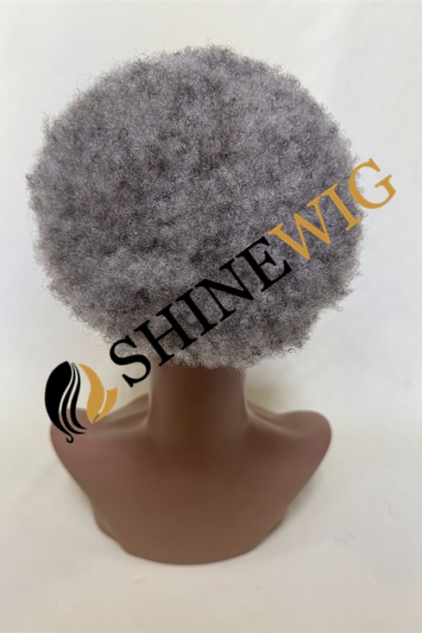 Kinky Afro gray  color full lace Toupee