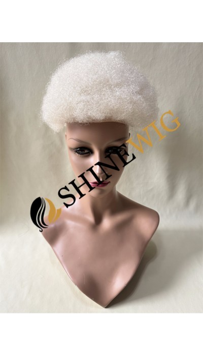 Kinky Afro white  color LACE AND PU Toupee