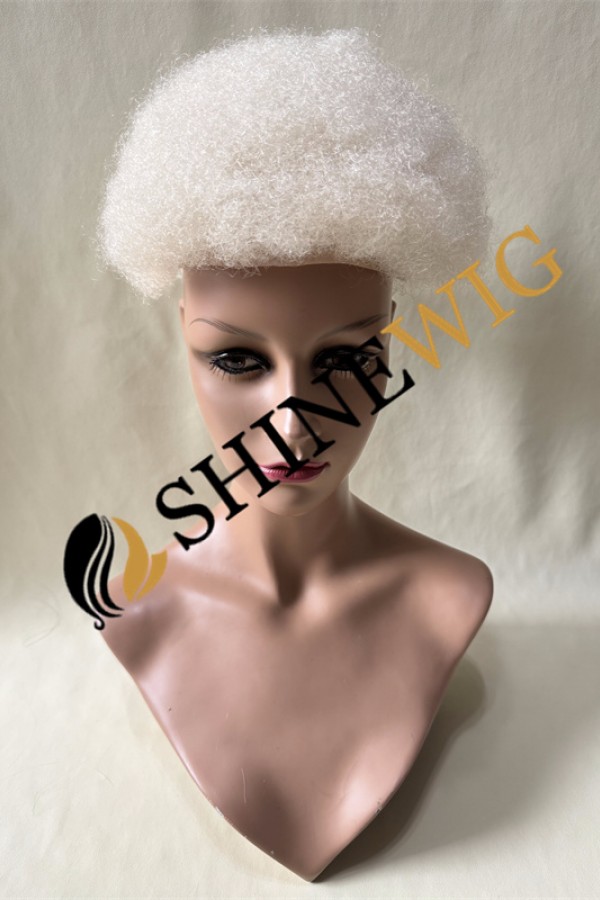 Kinky Afro white  color LACE AND PU Toupee