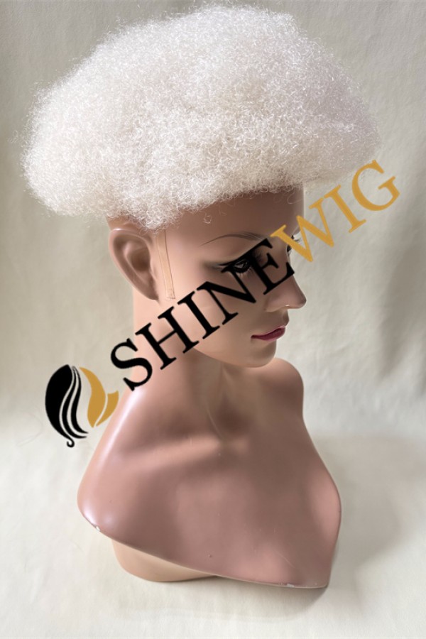 Kinky Afro white  color LACE AND PU Toupee