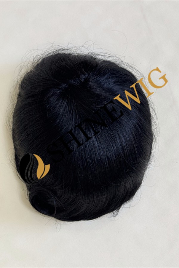 Jet black wavy pu and lace  Toupee