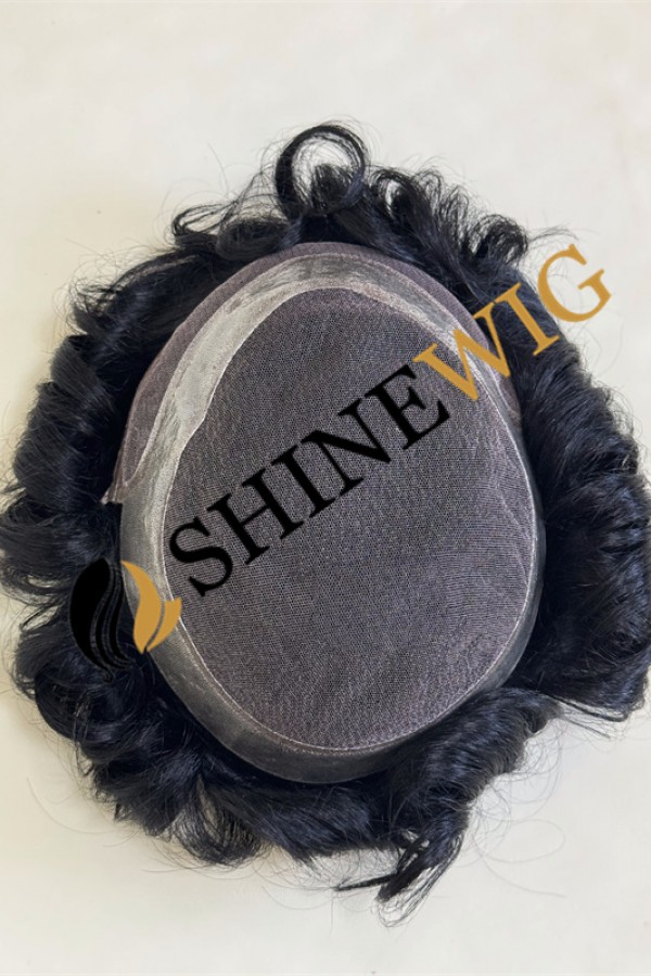 Jet black wavy pu and lace  Toupee