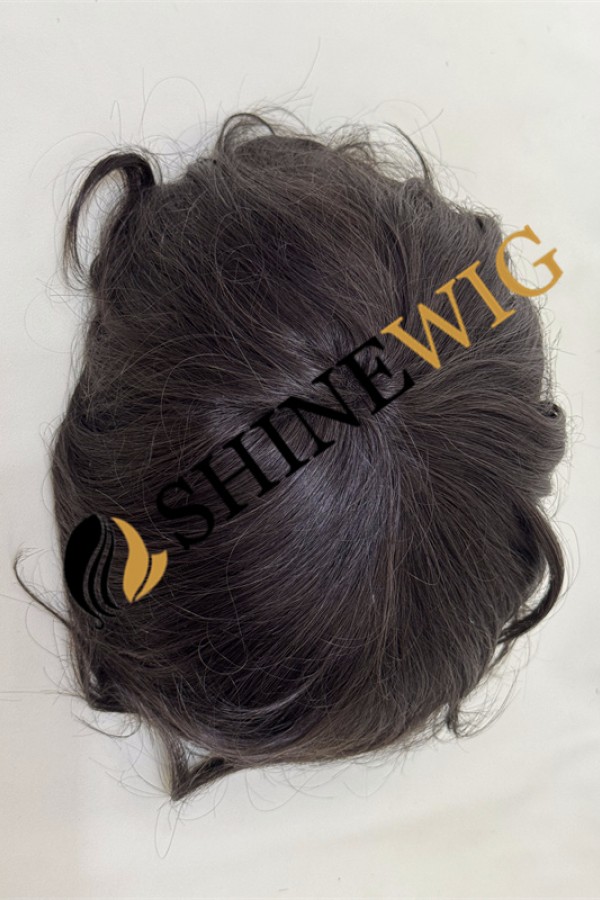 Natural black wavy pu and lace  Toupee