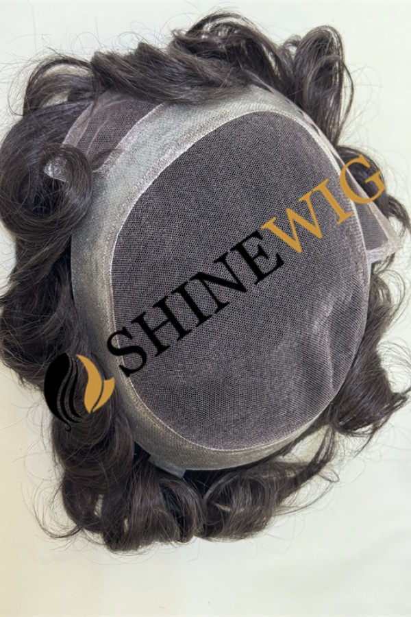 Natural black wavy pu and lace  Toupee