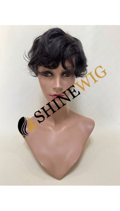 Natural black wavy pu and lace  Toupee