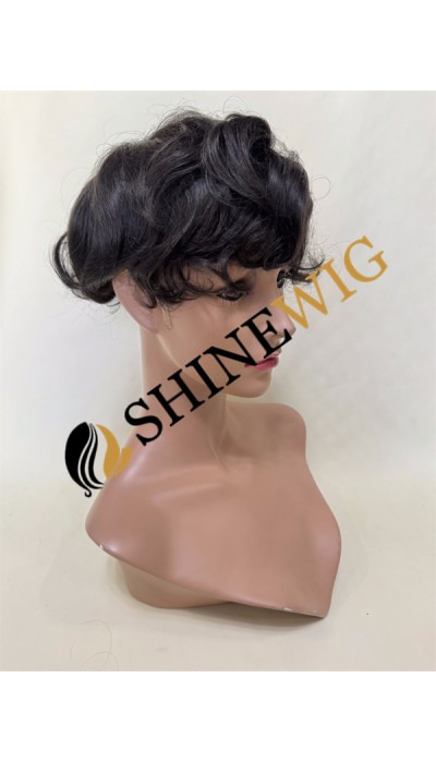 Natural black wavy pu and lace  Toupee