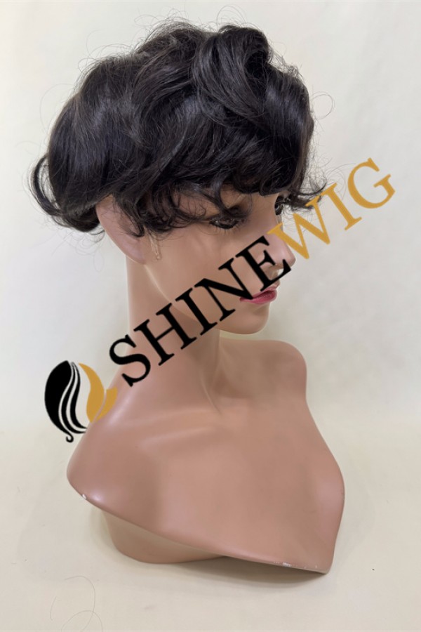 Natural black wavy pu and lace  Toupee