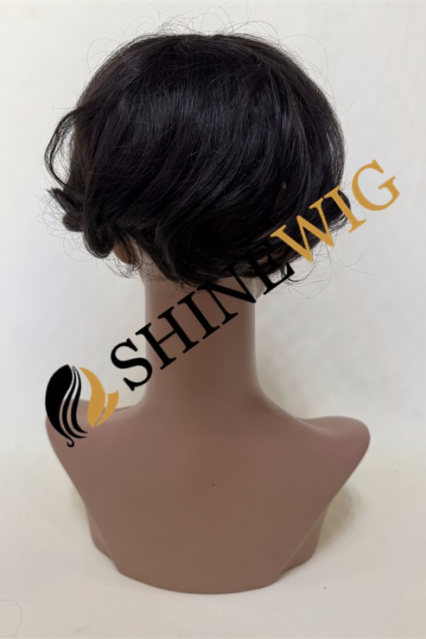 Natural black wavy pu and lace  Toupee