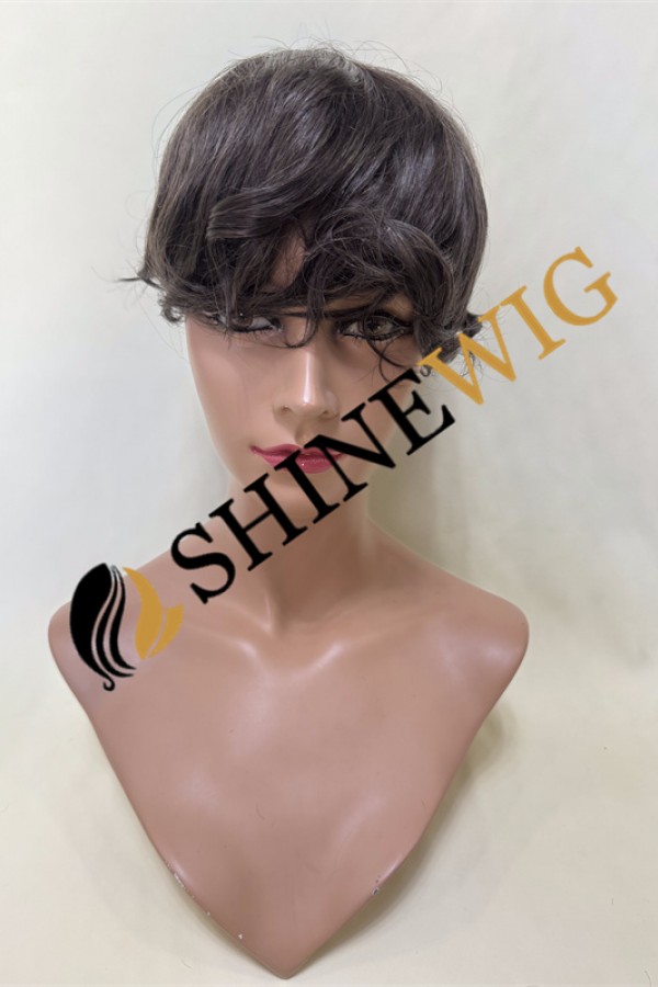 Dark Brown wavy pu and lace  Toupee