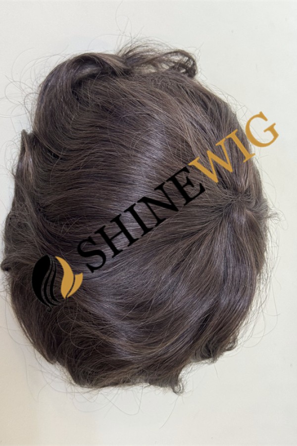 Dark Brown wavy pu and lace  Toupee