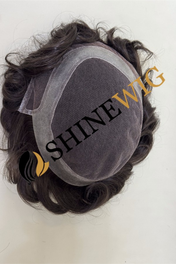 Dark Brown wavy pu and lace  Toupee