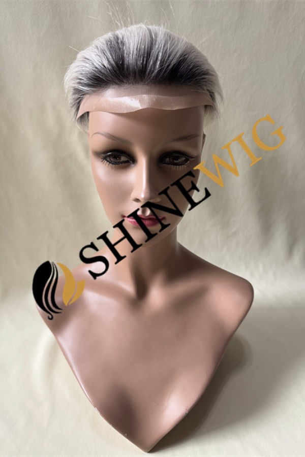 Ombre white color  straight mono and pu the lace  Toupee