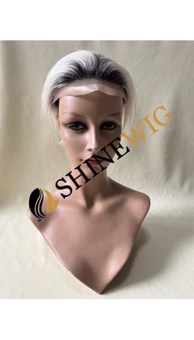 Ombre white color  straight mono and pu the lace  Toupee