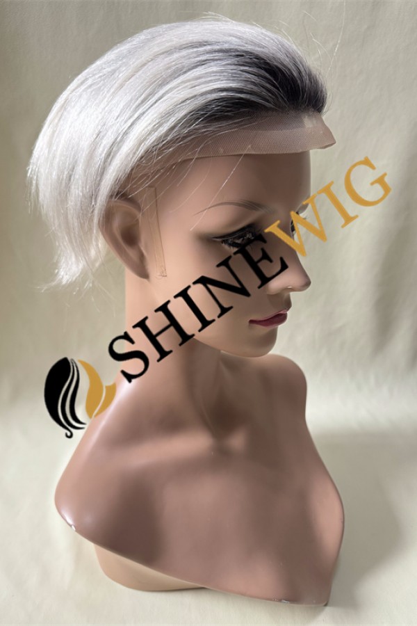 Ombre white color  straight mono and pu the lace  Toupee