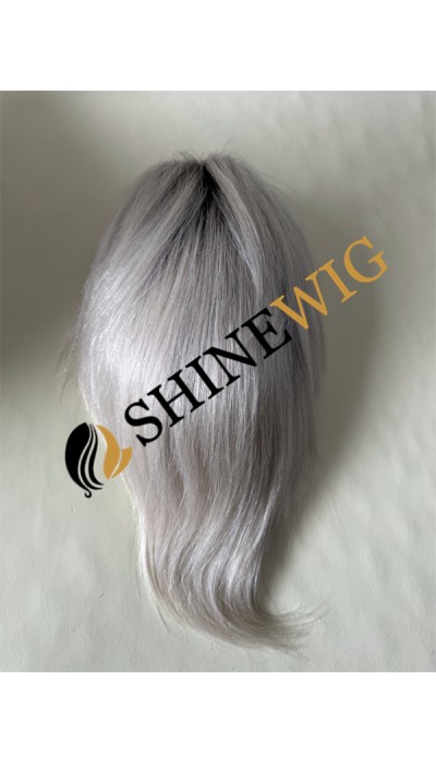 Ombre white color  straight mono and pu the lace  Toupee