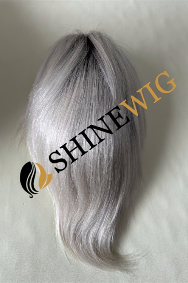 Ombre white color  straight mono and pu the lace  Toupee