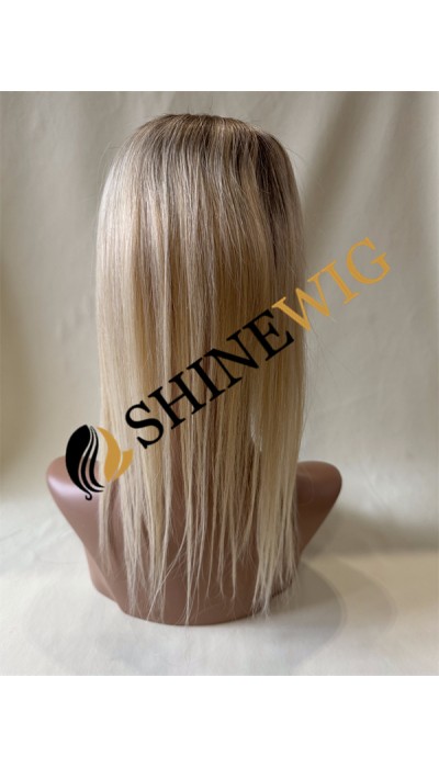 12inch ombre brown and blonde color Mono with pu and lace hair topper from shinewig