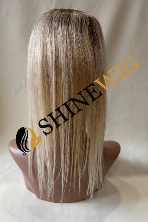 12inch ombre brown and blonde color Mono with pu and lace hair topper from shinewig