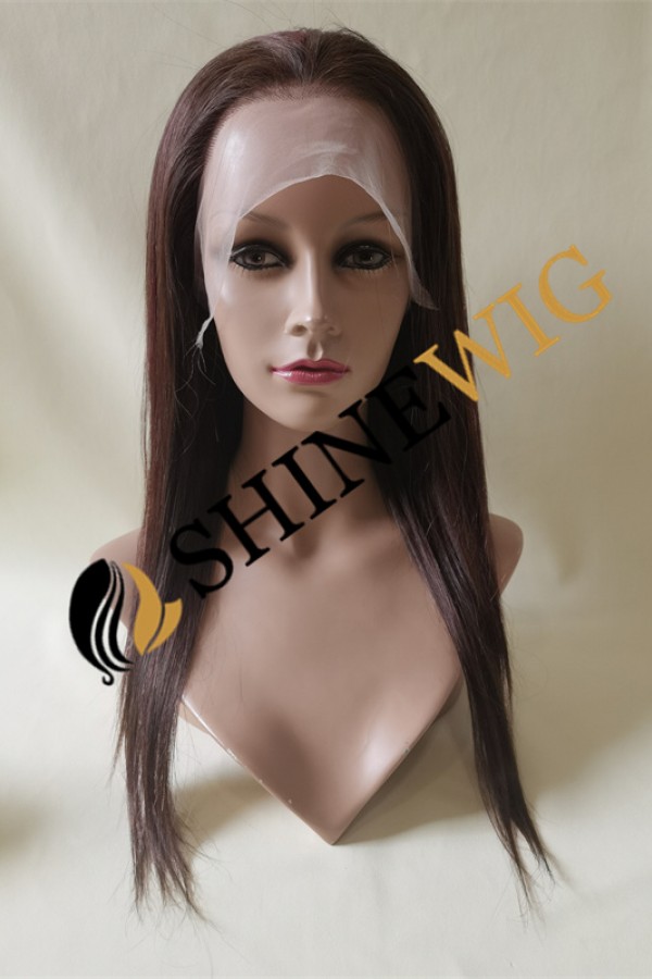 16inch BROWN and wine 99J highlights color silk straight human hair natural full lace wig